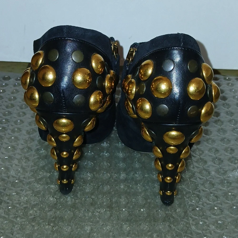 Authentic Gucci Booties. Black suede/leather gold studded size 7 1/2. - Picture 2 of 7